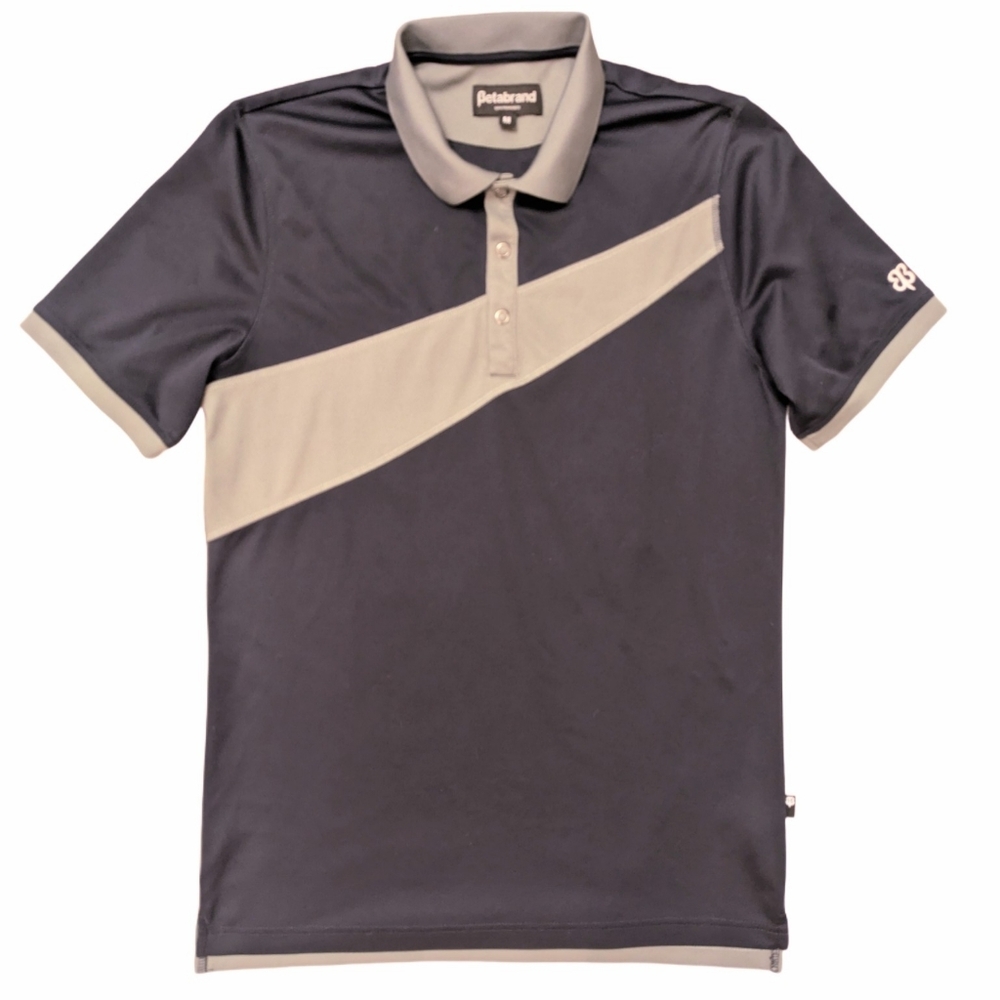 Betabrand Mens Medium Golf Polo Shirt Snaps Navy‎ Grey Lightweight Performance